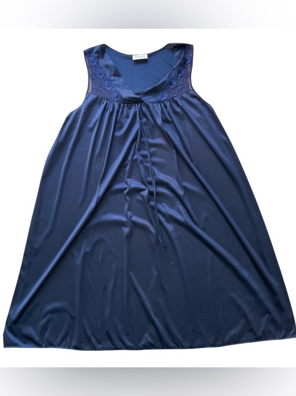 Vanity Fair Vintage Lace Trim Navy Blue Nightgown Size XL